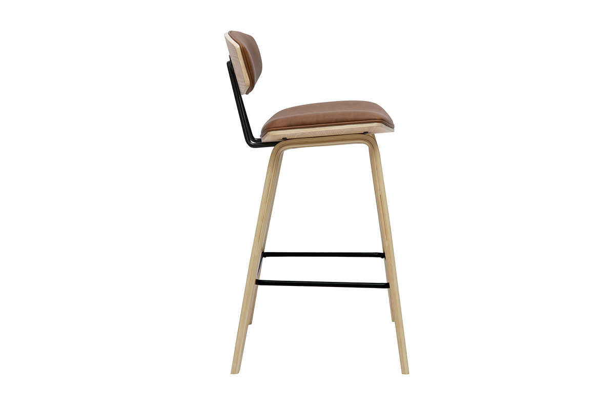 Tabourets de bar design marron et bois clair H69 cm (lot de 2) VASCO