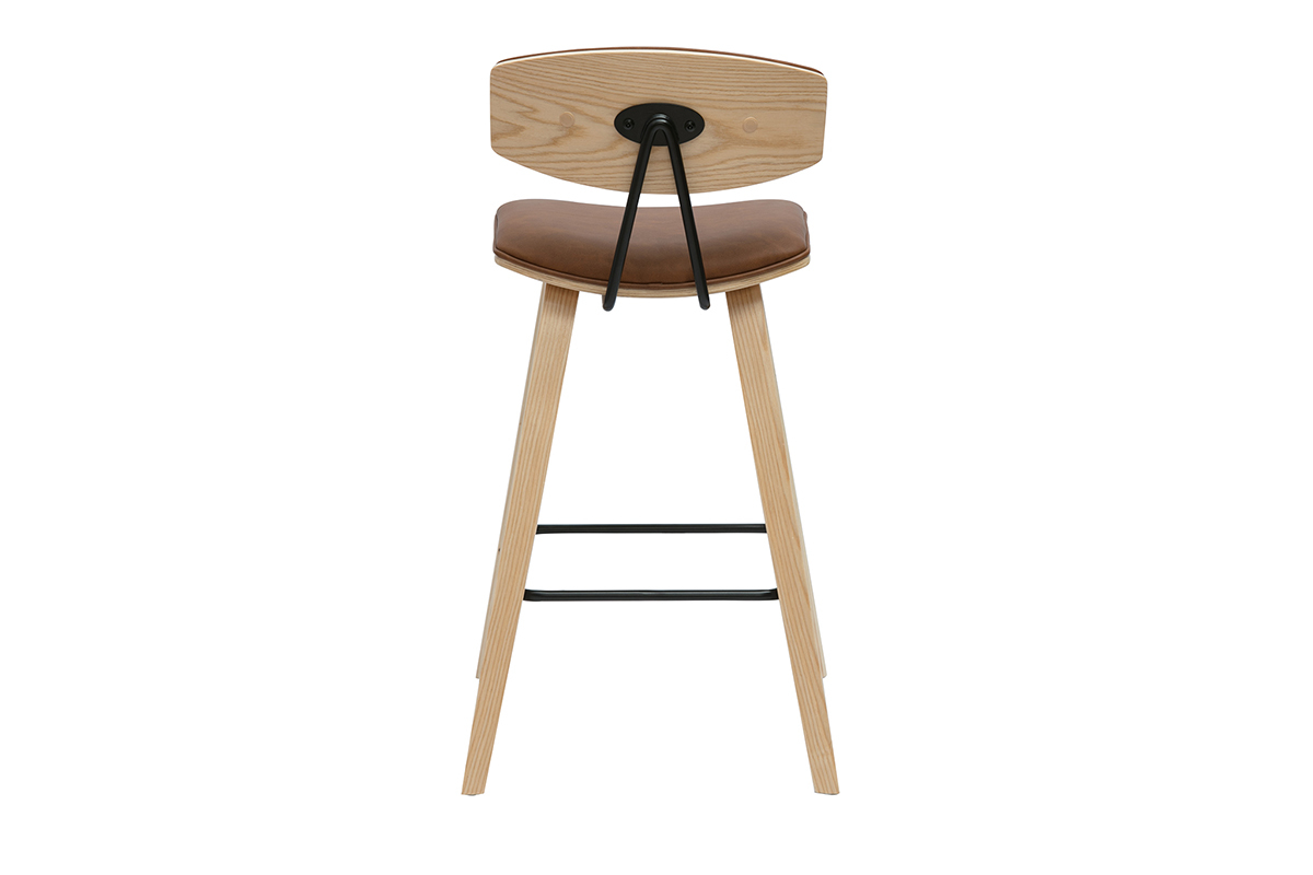 Tabourets de bar design marron et bois clair H69 cm (lot de 2) VASCO