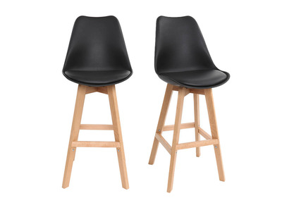 Tabourets de bar design noir et bois H65 cm (lot de 2) PAULINE