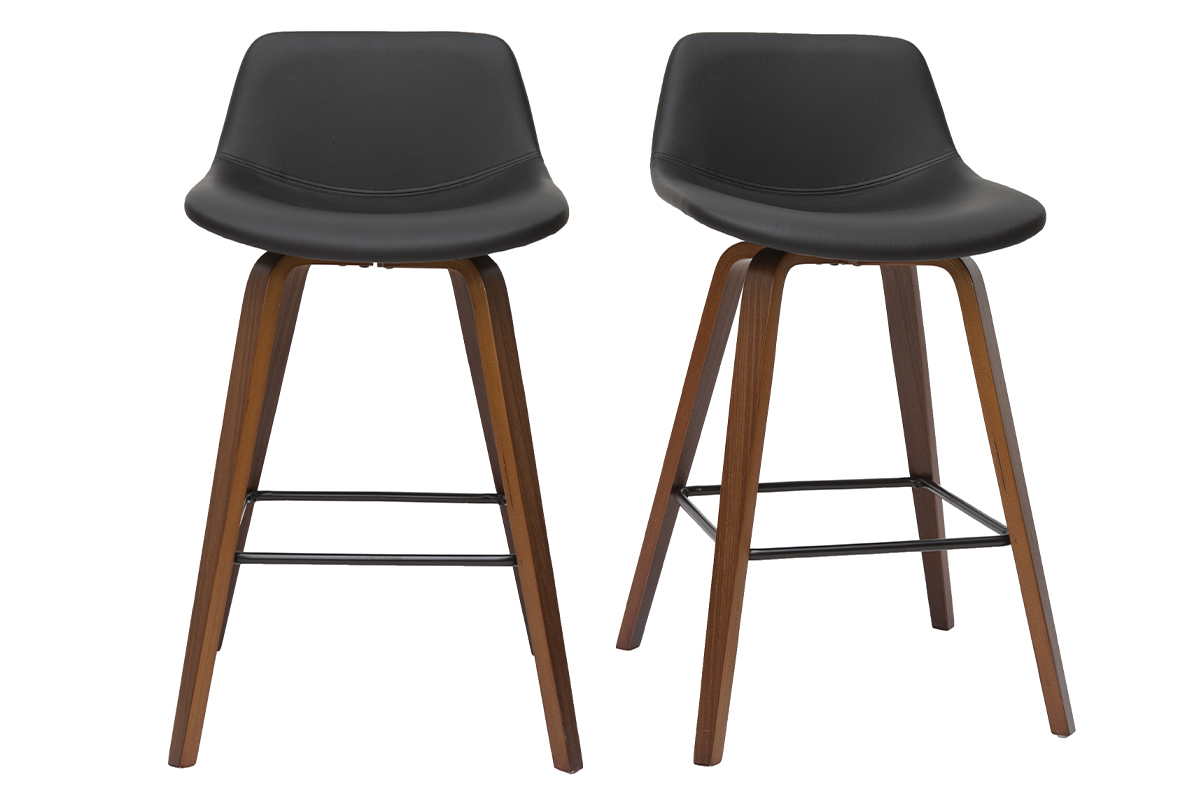 Tabourets de bar design noir et noyer (lot de 2) NONIE