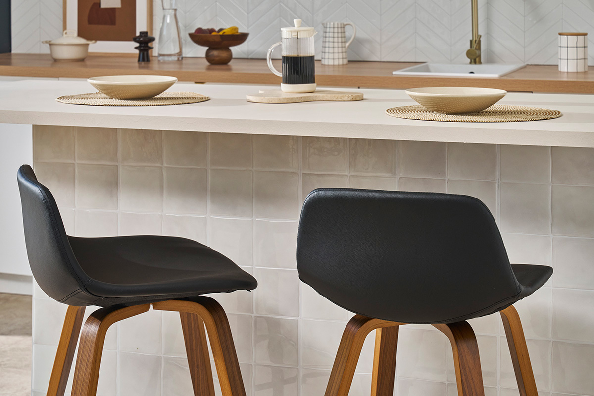Tabourets de bar design noir et noyer (lot de 2) NONIE