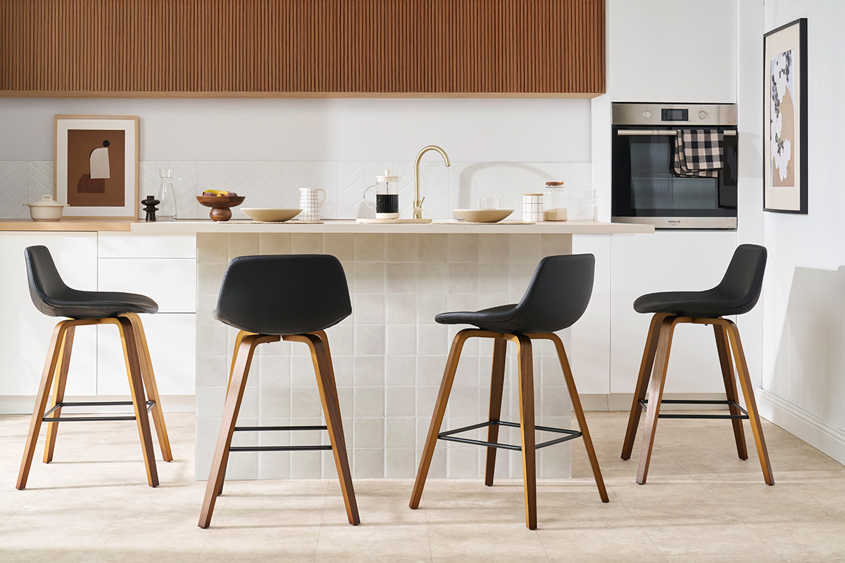 Tabourets de bar design noir et noyer (lot de 2) NONIE