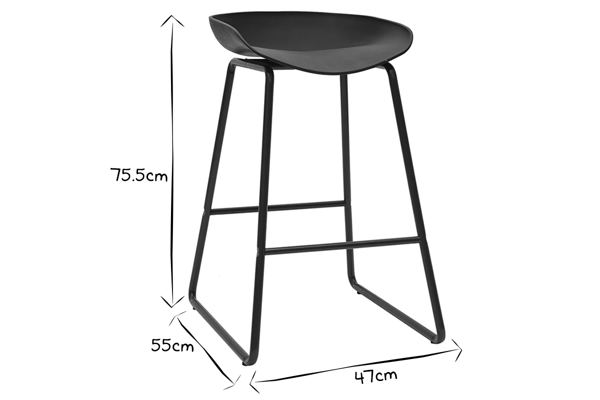 Tabourets de bar design noirs (lot de 2) PEBBLE
