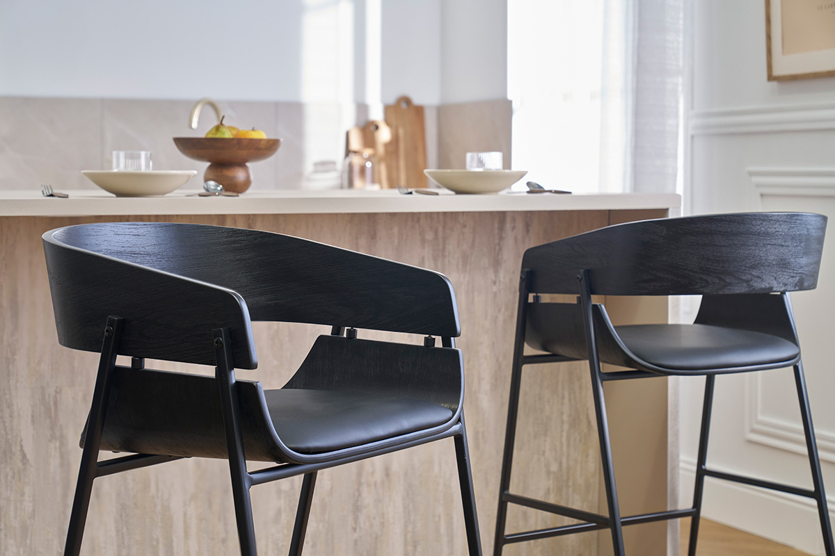 Tabourets de bar design noirs (lot de 2) WESS