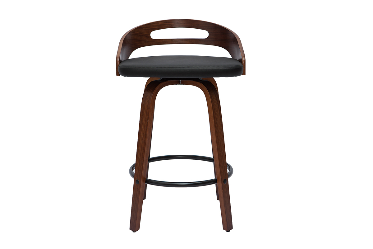 Tabourets de bar design noirs et bois fonc (lot de 2) MANO