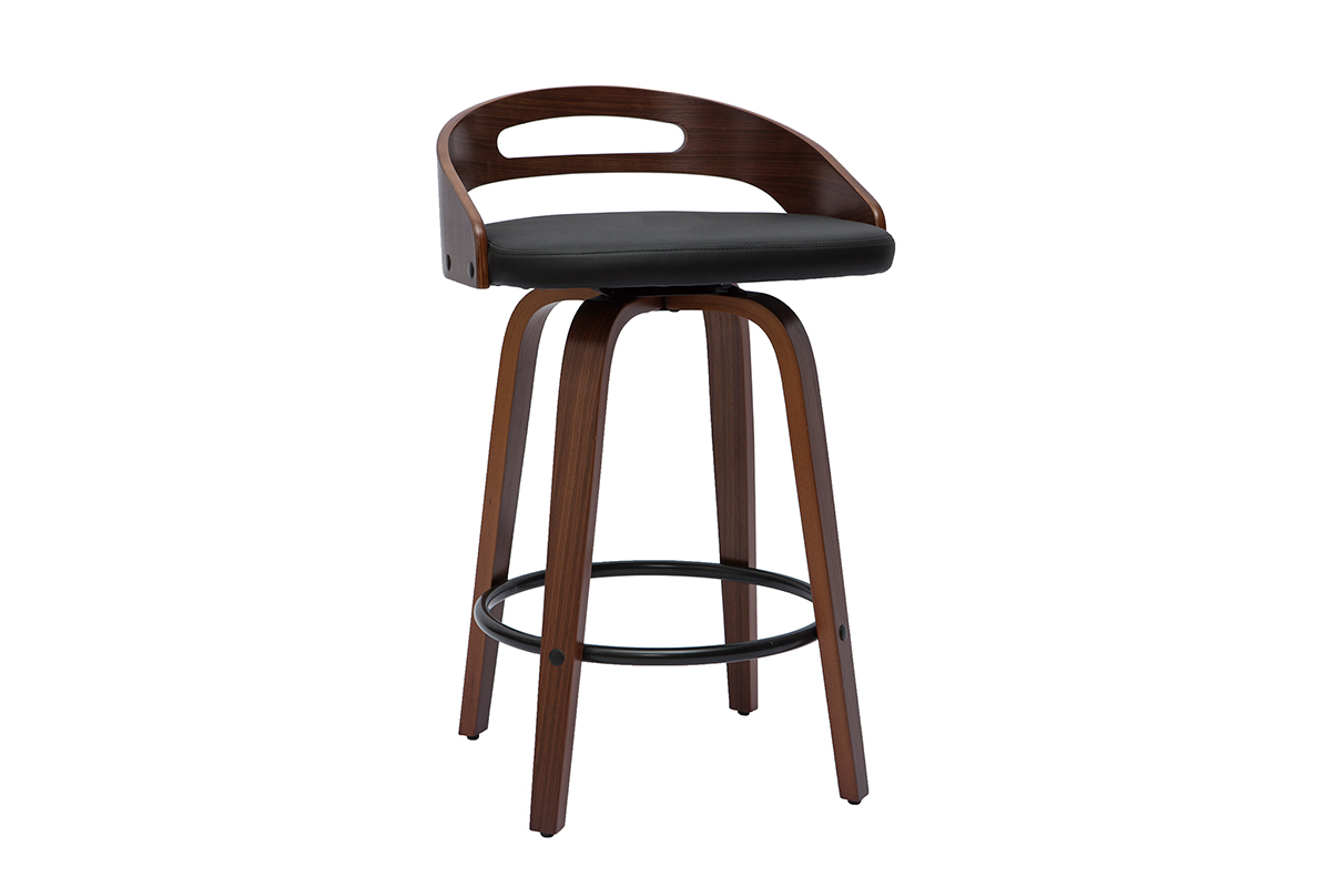 Tabourets de bar design noirs et bois fonc (lot de 2) MANO