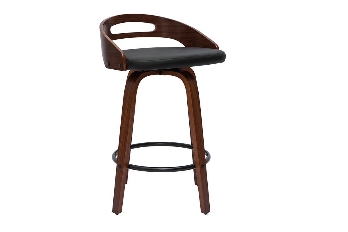 Tabourets de bar design noirs et bois fonc (lot de 2) MANO