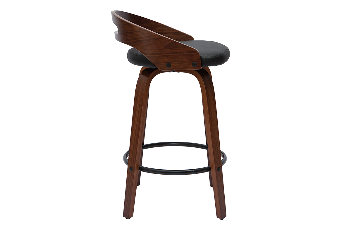 Tabourets de bar design noirs et bois fonc (lot de 2) MANO