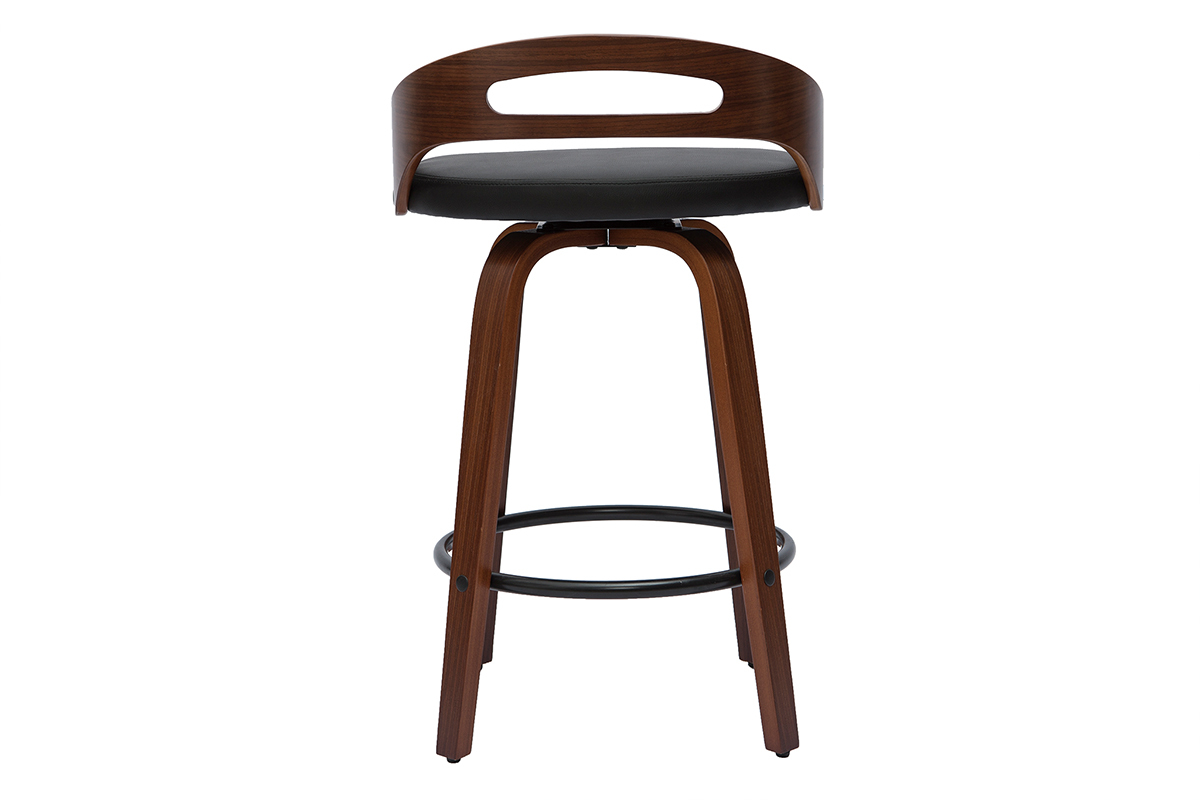 Tabourets de bar design noirs et bois fonc (lot de 2) MANO