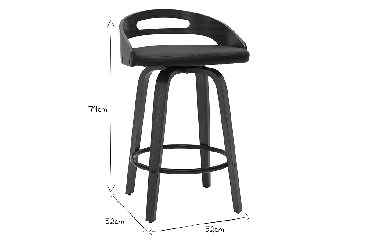 Tabourets de bar design noirs et bois fonc (lot de 2) MANO