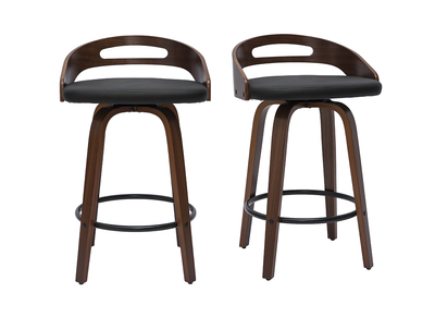 Tabourets de bar design noirs et bois foncé 65cm (lot de 2) MANO