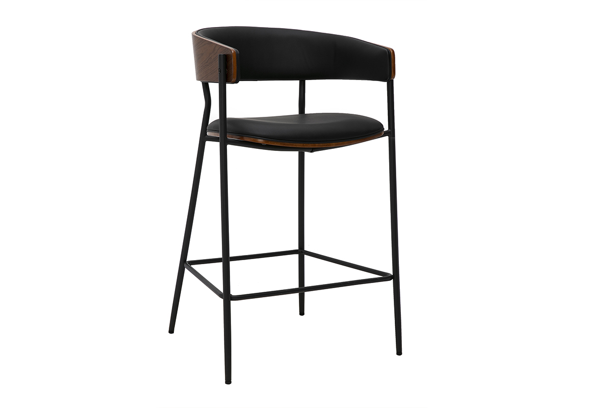 Tabourets de bar design noirs et bois fonc� noyer H66.5 cm (lot de 2) DANTE