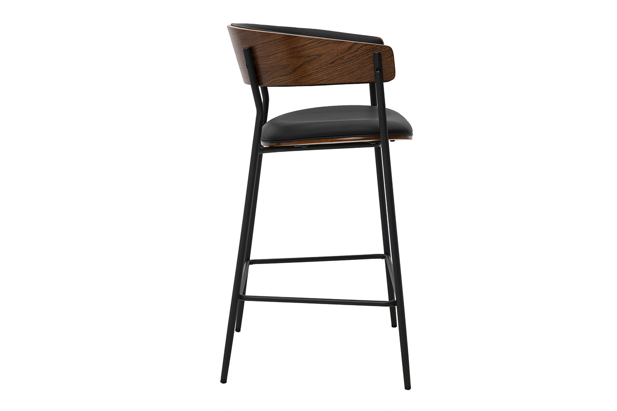 Tabourets de bar design noirs et bois fonc� noyer H66.5 cm (lot de 2) DANTE