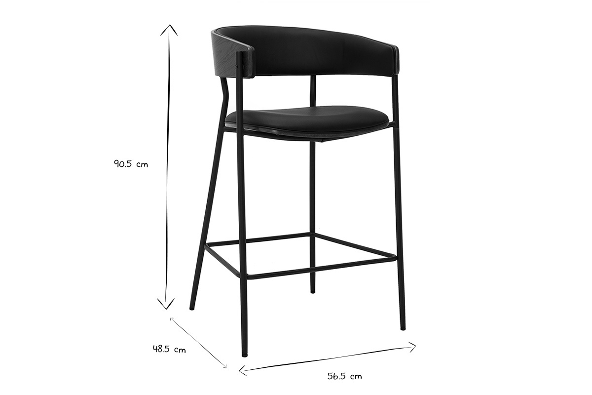 Tabourets de bar design noirs et bois fonc� noyer H66.5 cm (lot de 2) DANTE