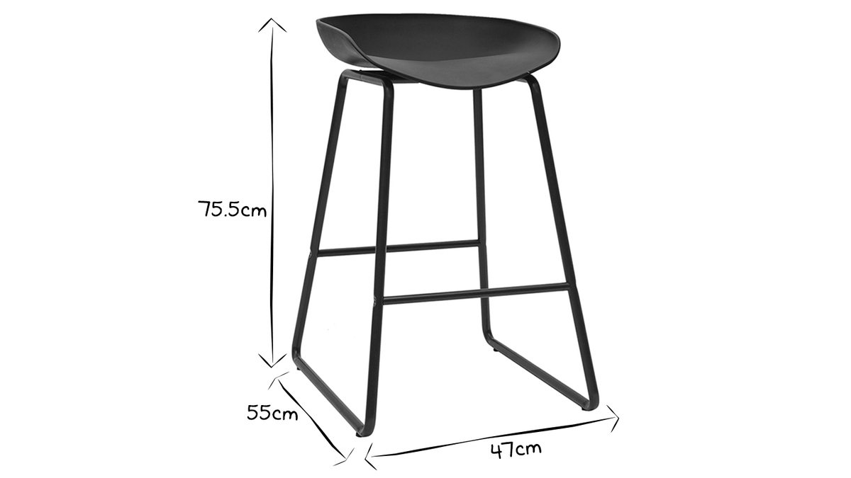 Tabourets de bar design noirs H65 cm (lot de 2) PEBBLE