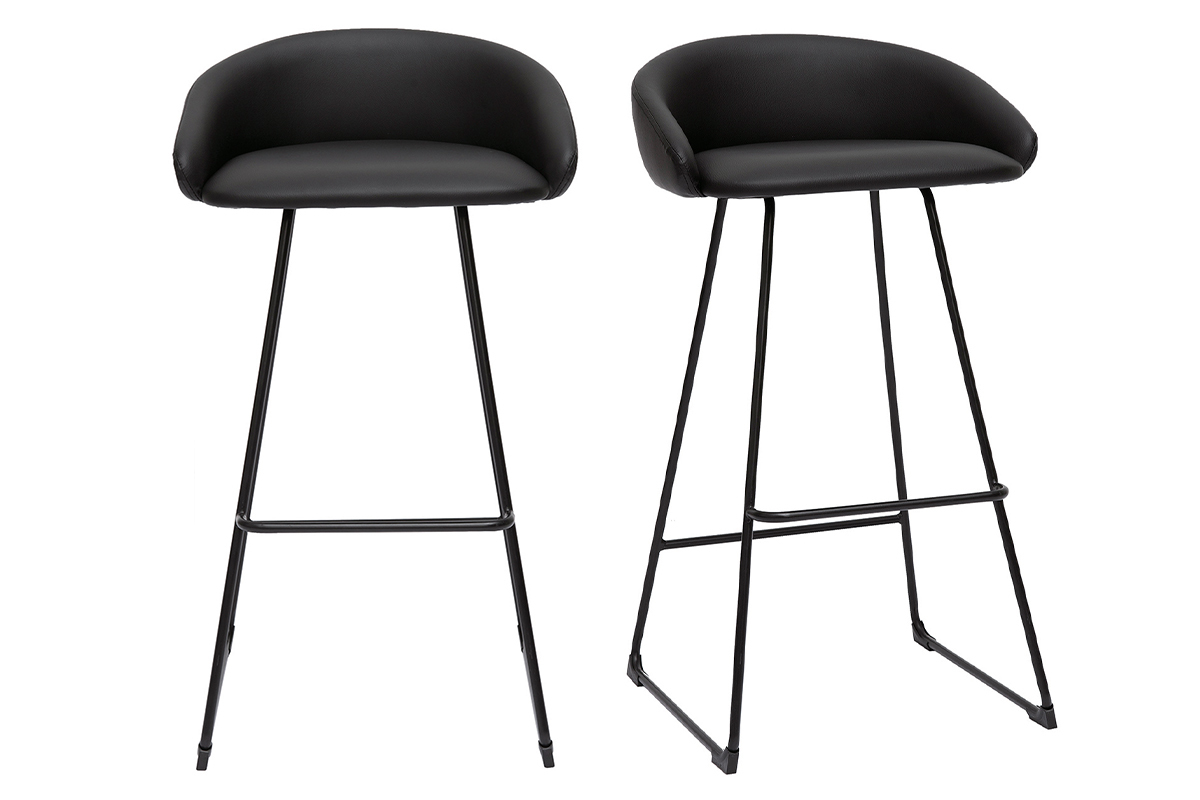 Tabourets de bar design noirs H75 cm (lot de 2) REYNOLD