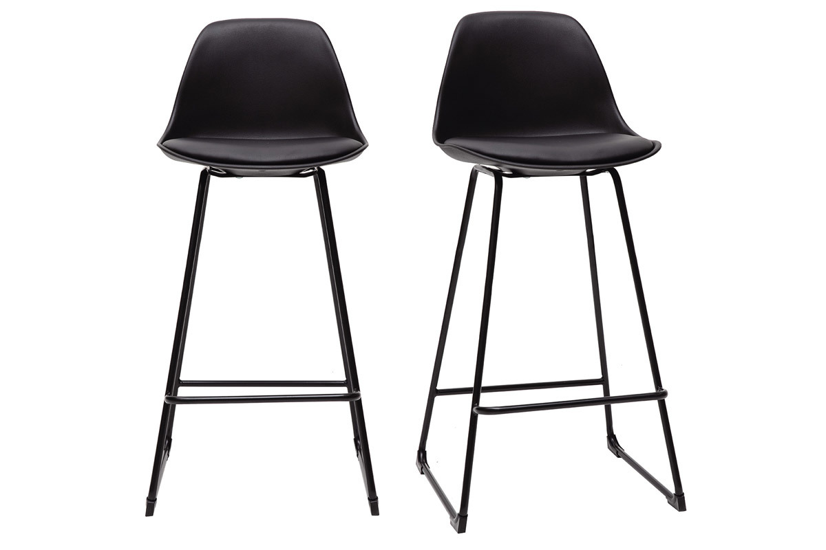 Tabourets de bar design noirs pieds m�tal H66 cm (lot de 2) FRANZ