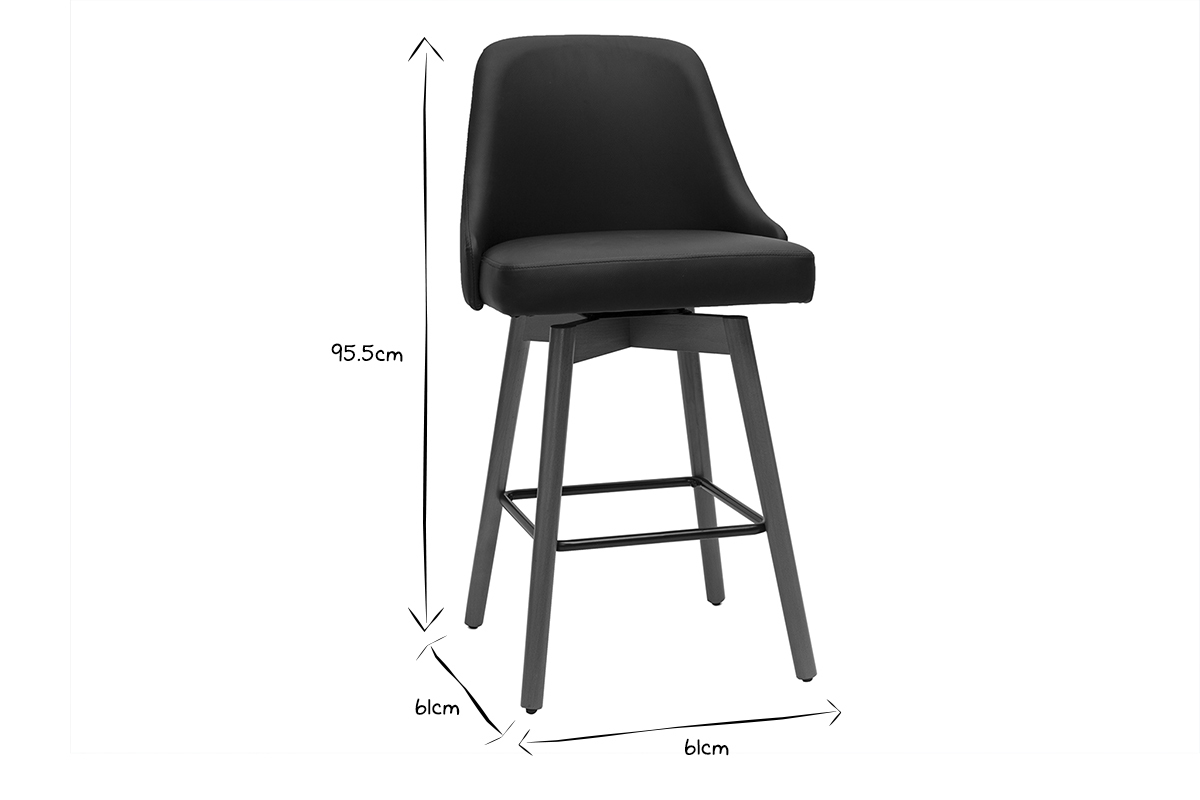 Tabourets de bar design pivotants 360° noir et noyer H65 (lot de 2) HASTA