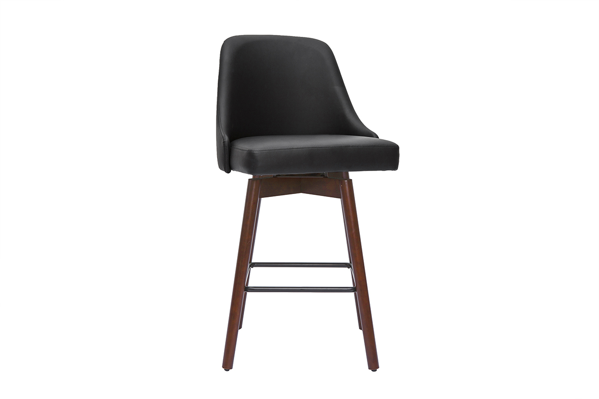 Tabourets de bar design pivotants 360° noir et noyer H65 (lot de 2) HASTA