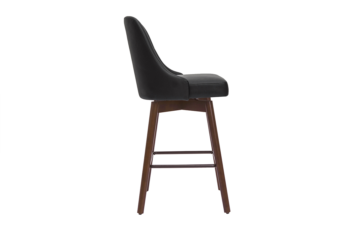 Tabourets de bar design pivotants 360° noir et noyer H65 (lot de 2) HASTA