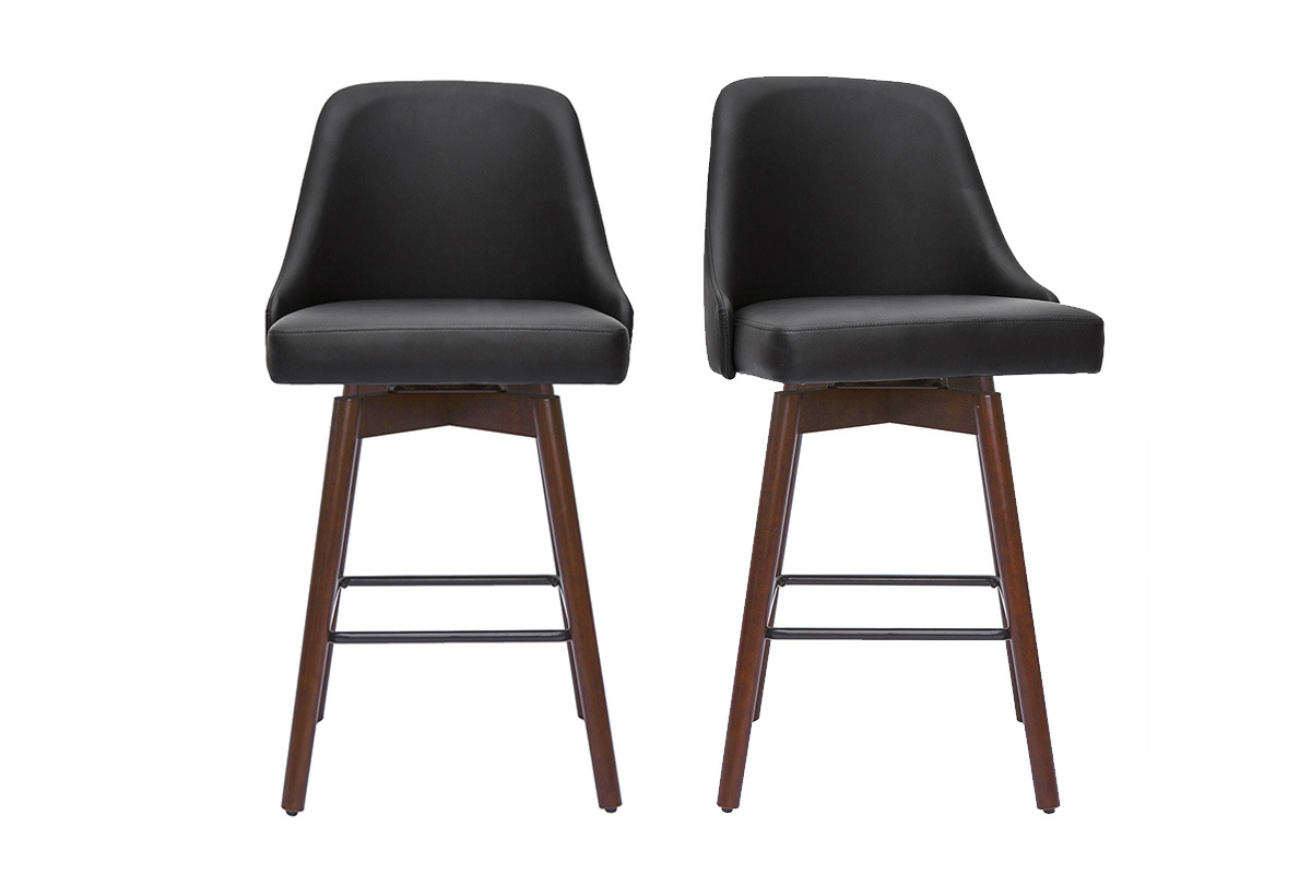 Tabourets de bar design pivotants 360° noir et noyer H65 (lot de 2) HASTA