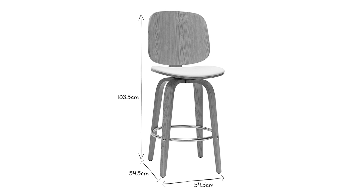 Tabourets de bar design pivotants blancs et bois clair H66 cm (lot de 2) BECK