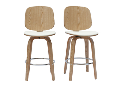 Tabourets de bar design pivotants blancs et bois clair H66 cm (lot de 2) BECK