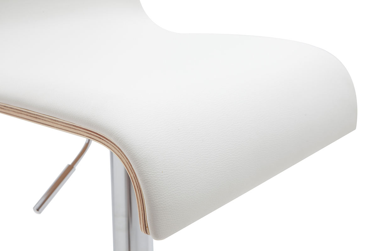 Tabourets de bar design r�glables blanc et bois clair (lot de 2) DELICACY