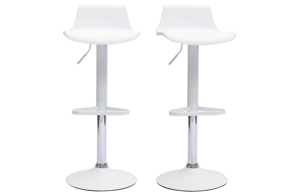 Tabourets de bar design réglables blancs 360° (lot de 2) KRONOS