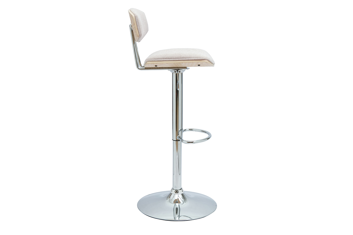 Tabourets de bar design rglables en tissu effet velours textur beige et mtal (lot de 2) VASCO