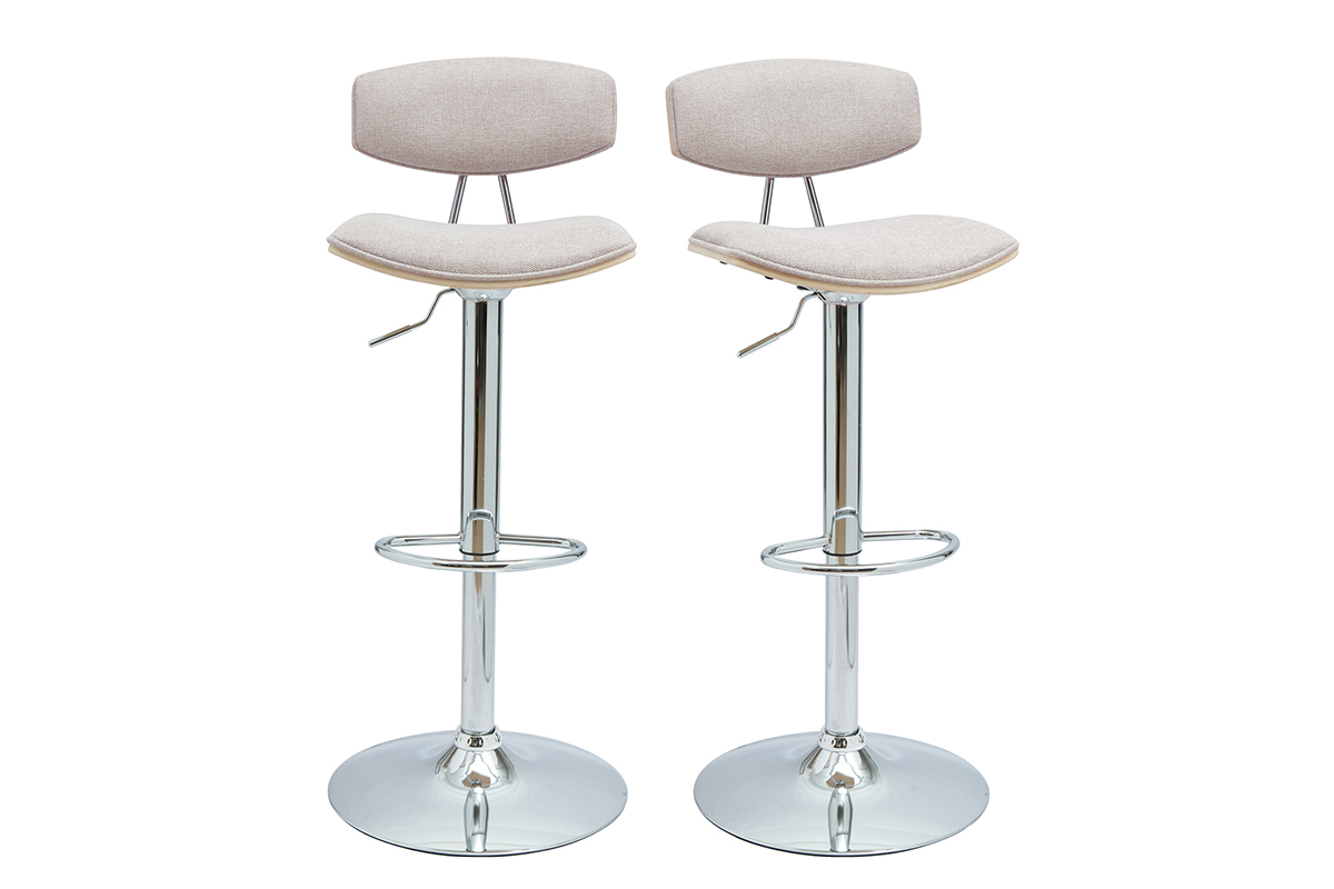 Tabourets de bar design rglables en tissu effet velours textur beige et mtal (lot de 2) VASCO