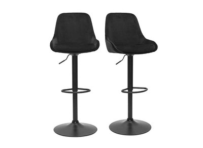 Tabourets de bar design réglables en tissu velours noir et métal noir 360° (lot de 2) HOLO