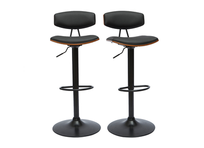 Tabourets de bar design réglables noir et bois foncé (lot de 2) VASCO