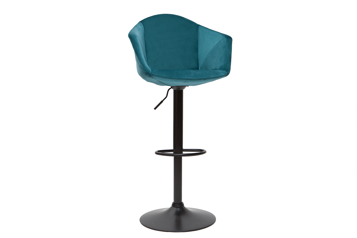Tabourets de bar design rglables velours bleu ptrole (lot de 2) TAYA