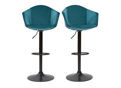 Tabourets de bar design r&eacute;glables velours bleu p&eacute;trole (lot de 2) TAYA