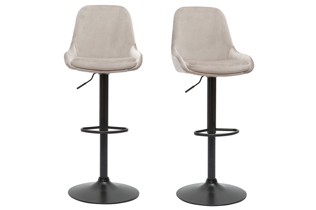 Tabourets de bar design rglables velours taupe (lot de 2) HOLO