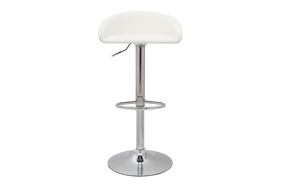 Tabourets de bar design relevables blanc et acier chrom (lot de 2) REYNOLD