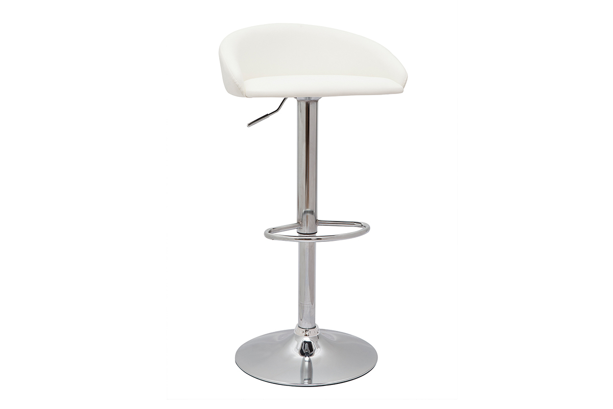 Tabourets de bar design relevables blanc et acier chrom (lot de 2) REYNOLD