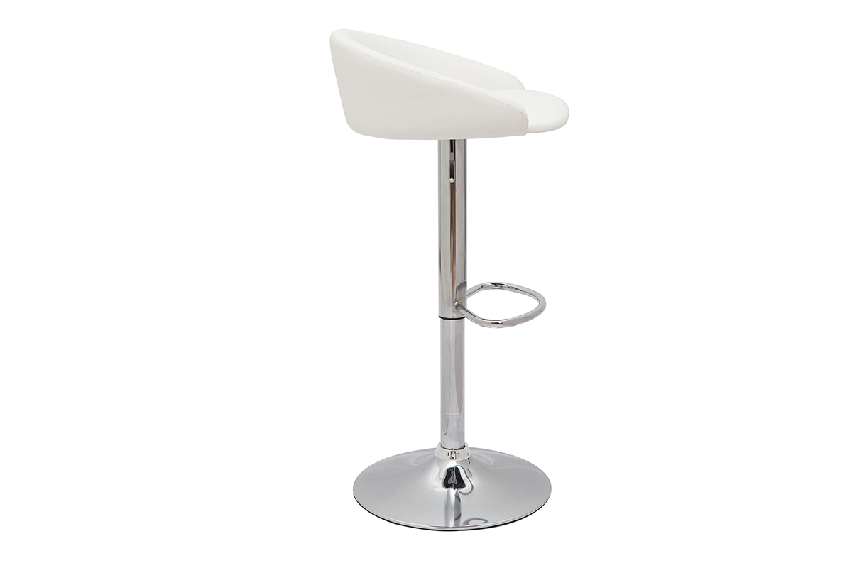 Tabourets de bar design relevables blanc et acier chrom (lot de 2) REYNOLD