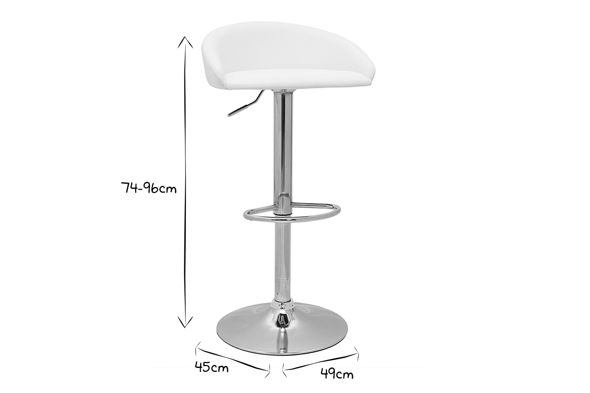 Tabourets de bar design relevables blanc et acier chrom (lot de 2) REYNOLD