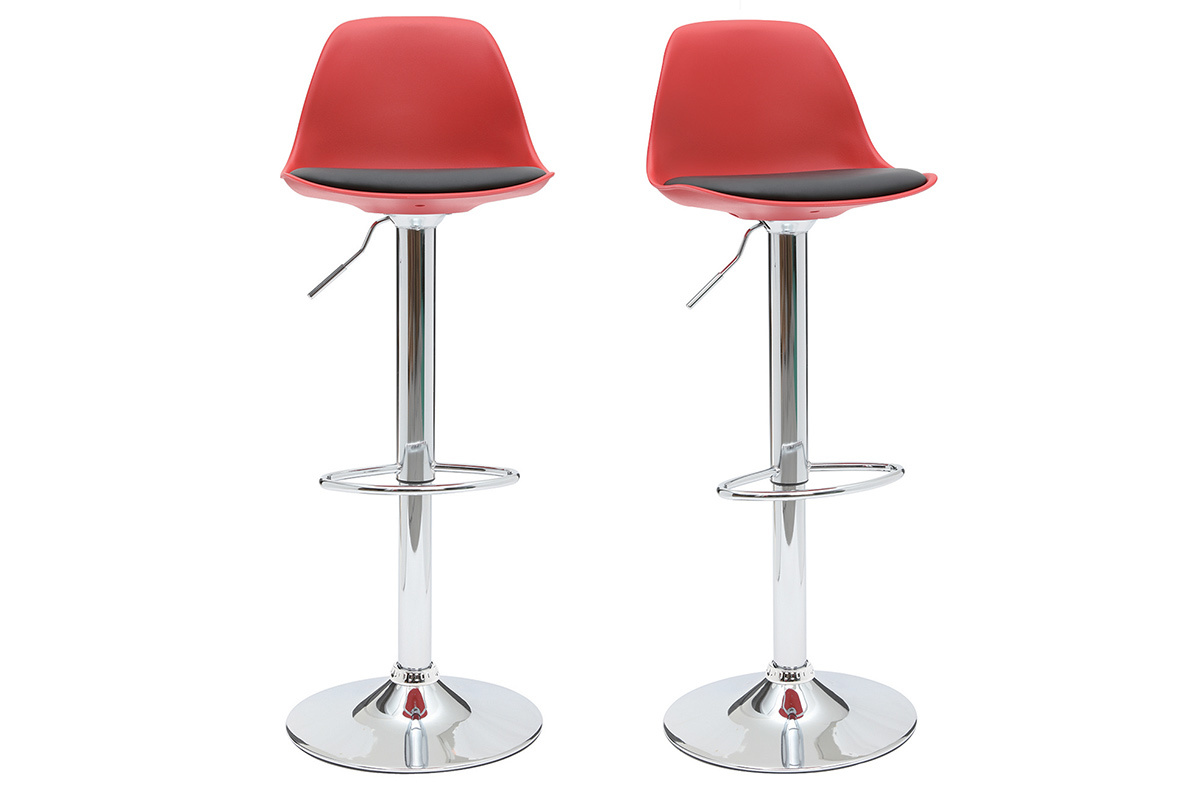 Tabourets de bar design rouge et noir (lot de 2) STEEVY