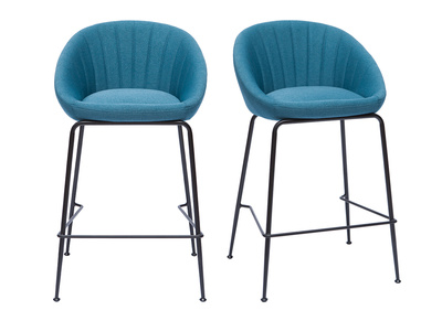 Tabourets de bar design tissu bleu canard 65 cm (lot de 2) SHERU