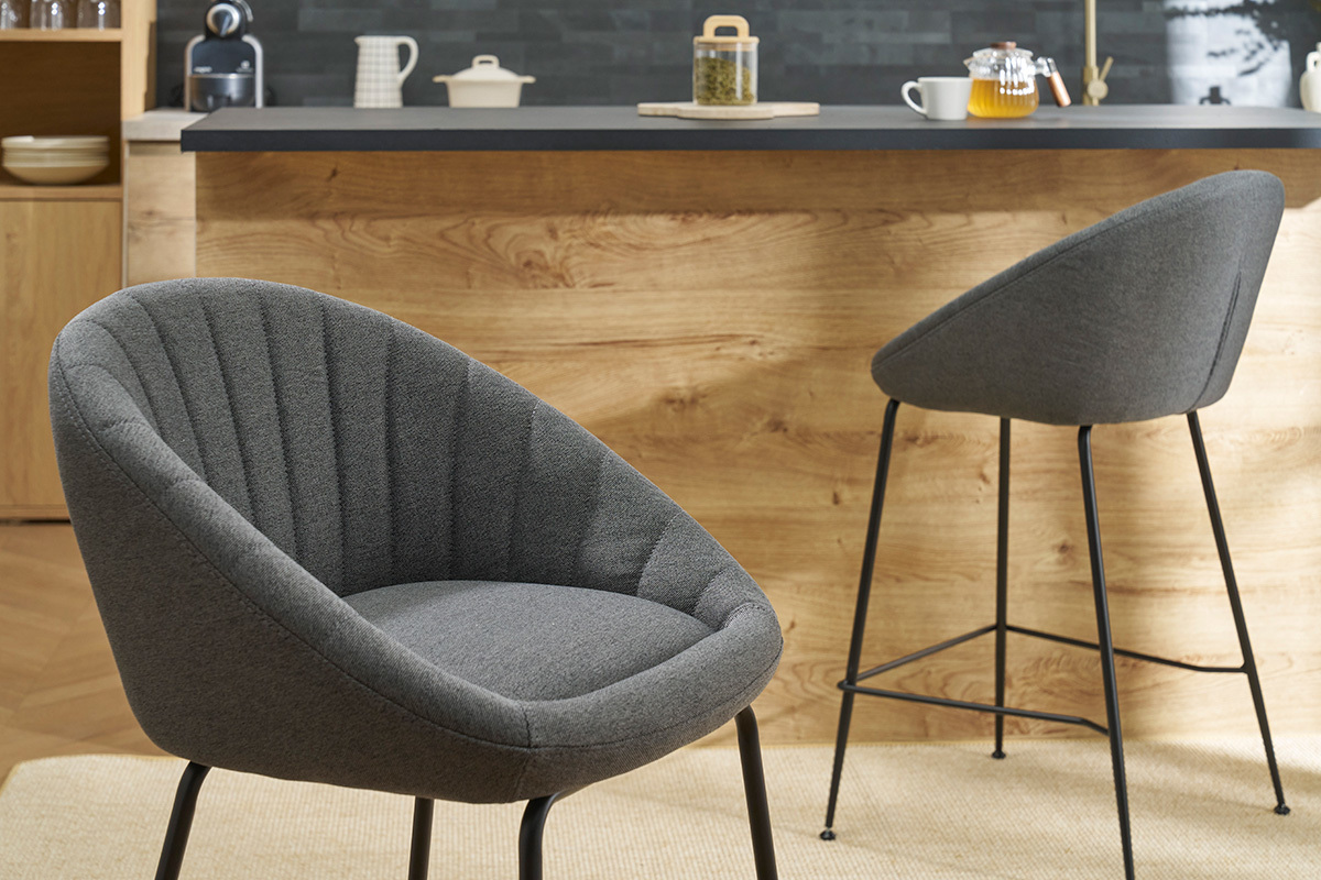 Tabourets de bar design tissu gris fonc (lot de 2) SHERU