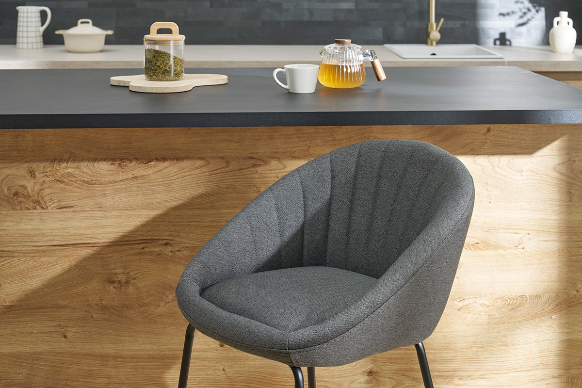 Tabourets de bar design tissu gris fonc (lot de 2) SHERU