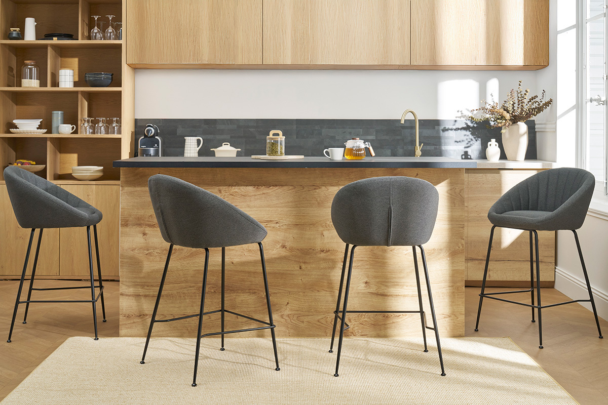 Tabourets de bar design tissu gris fonc (lot de 2) SHERU