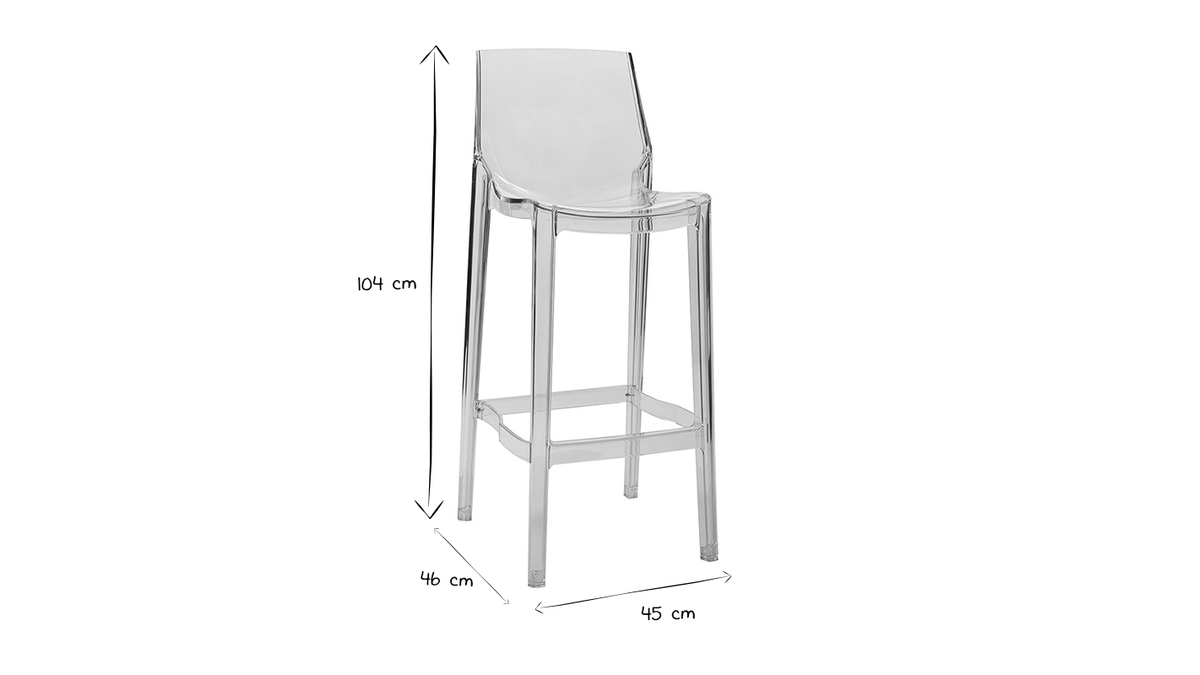 Tabourets de bar design transparents intrieur - extrieur H75 cm (lot de 2) YLAK