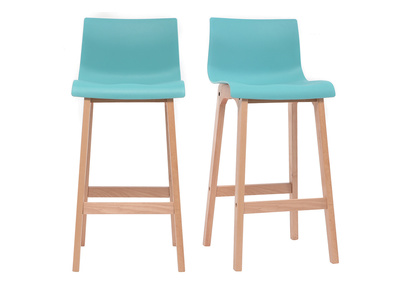 Tabourets de bar design turquoise et bois 65 cm (lot de 2) NEW SURF