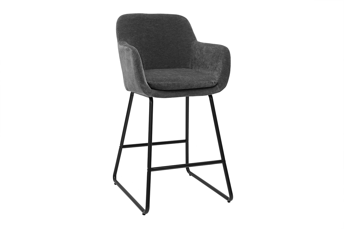 Tabourets de bar effet velours gris fonc H65 cm (lot de 2) AMIKA