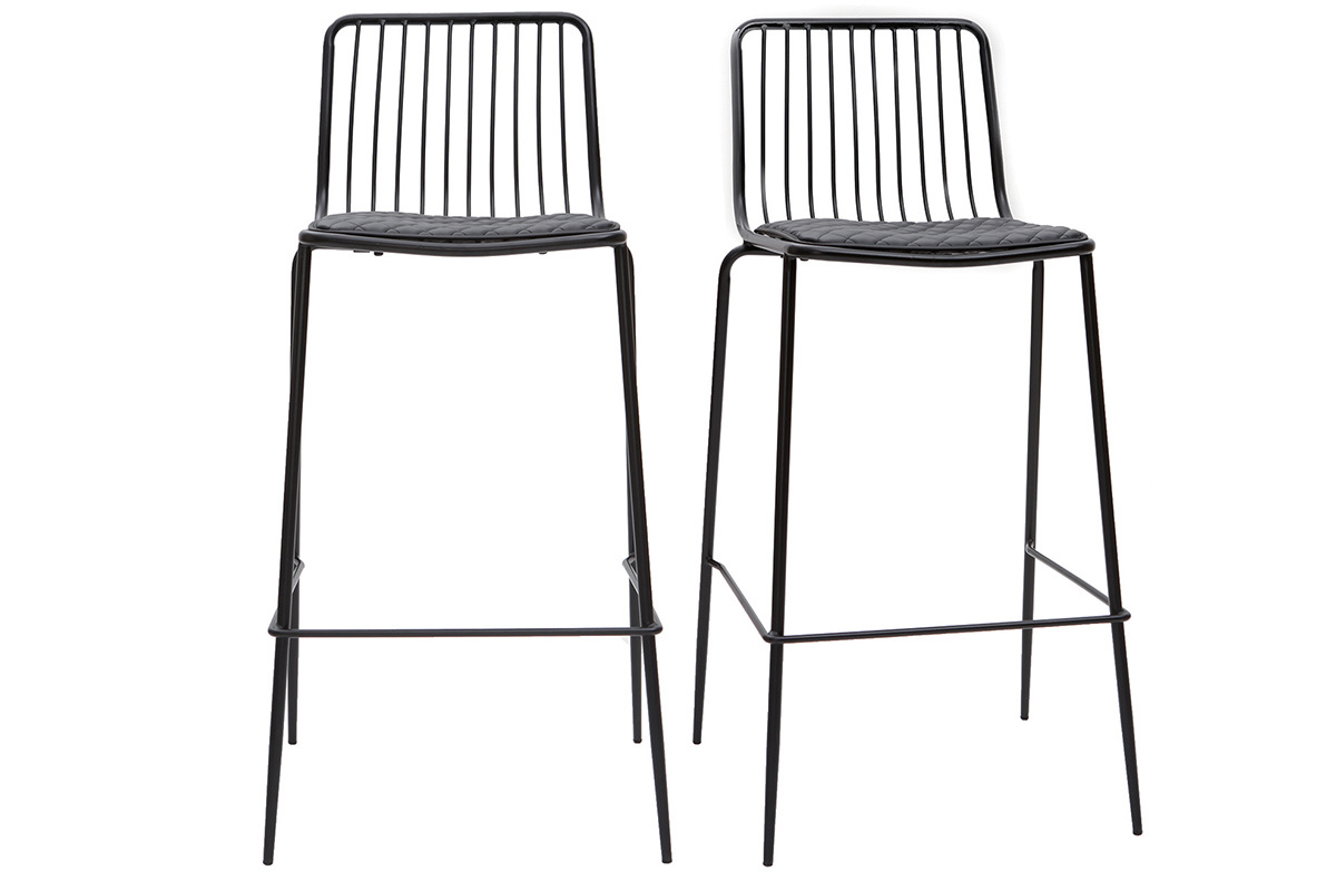 Tabourets de bar empilables en mtal noir avec coussin 75 cm (lot de 2) FEELING