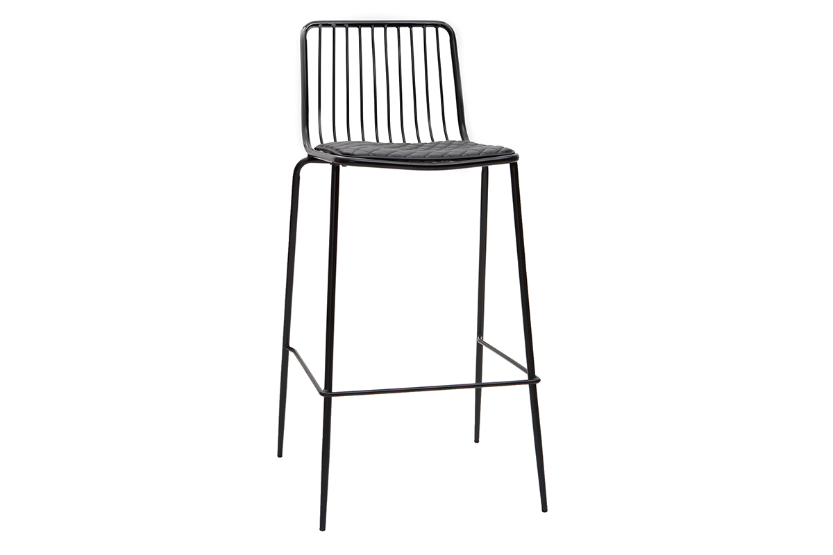 Tabourets de bar empilables en mtal noir avec coussin 75 cm (lot de 2) FEELING